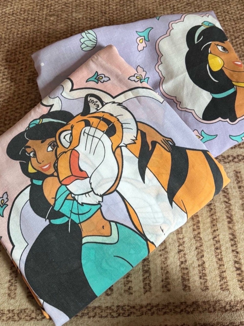Vintage Princess Jasmine Graphic Bedding Panel - Teal & Lavender